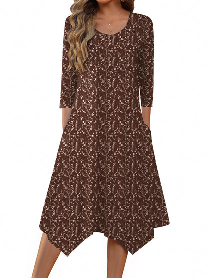 Zeagoo Midi Women 3/4 Sleeve Dress Casual Dresses with Pockets 2025 Fall A Line Dress Elegant Formal Modest Dresses