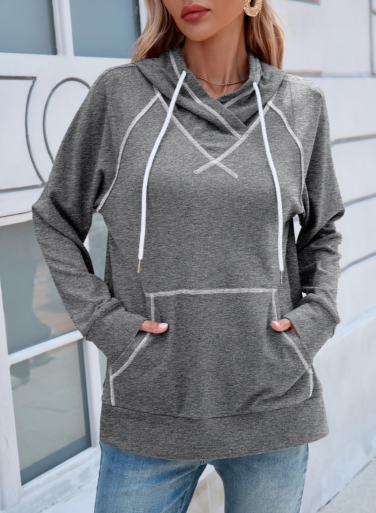 SHEWIN Womens Hoodies Drawstring Hooded Sweatshirt Pullover Long Sleeve Tops Womens Fall Fashion 2025