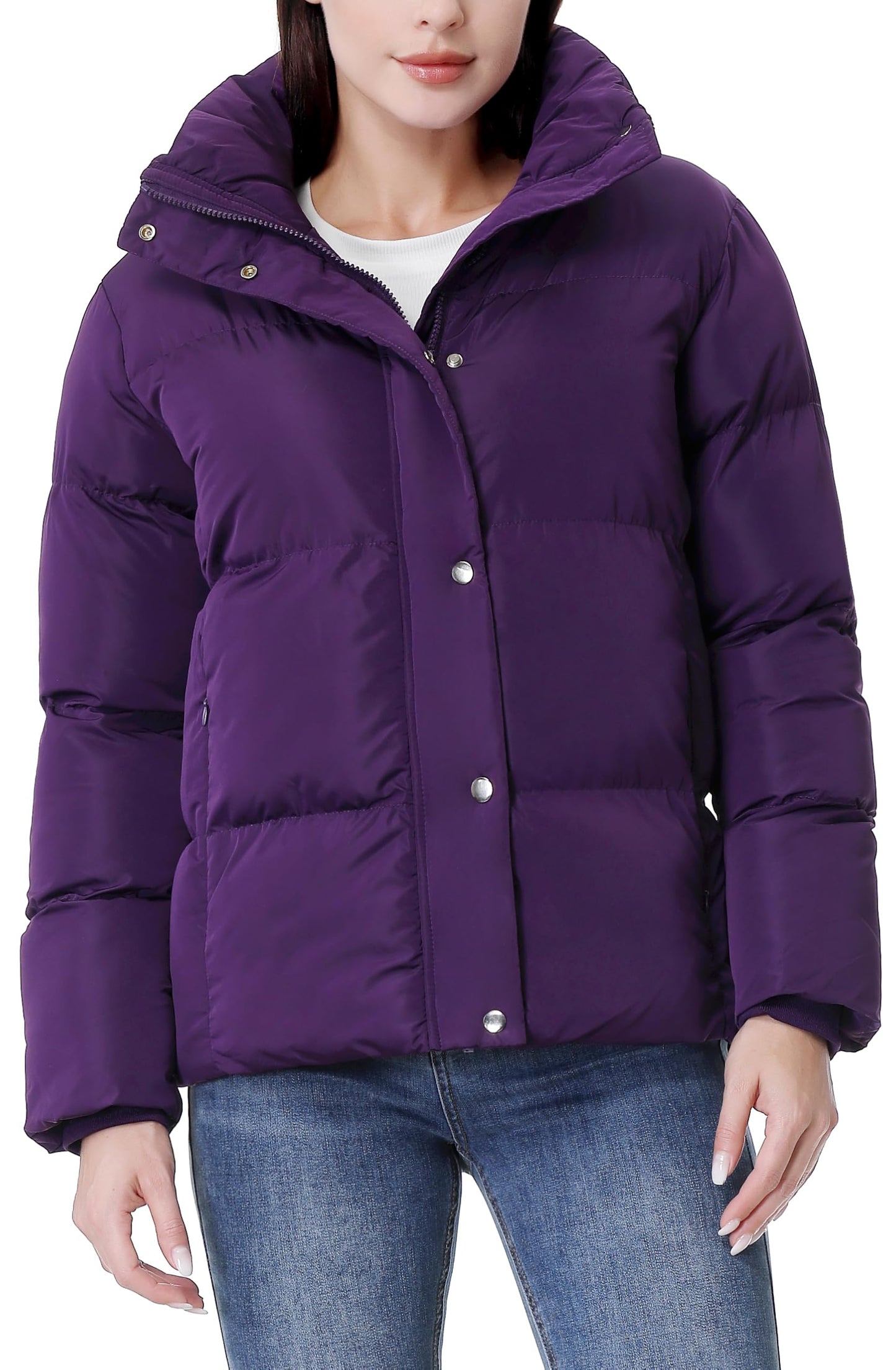 GIMECEN Women's Winter Coat Full-Zip Down Jacket Waterproof Puffer Coat Warm Parkas Long Sleeve Outerwear