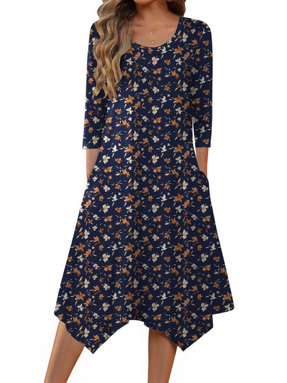 Zeagoo Midi Women 3/4 Sleeve Dress Casual Dresses with Pockets 2025 Fall A Line Dress Elegant Formal Modest Dresses