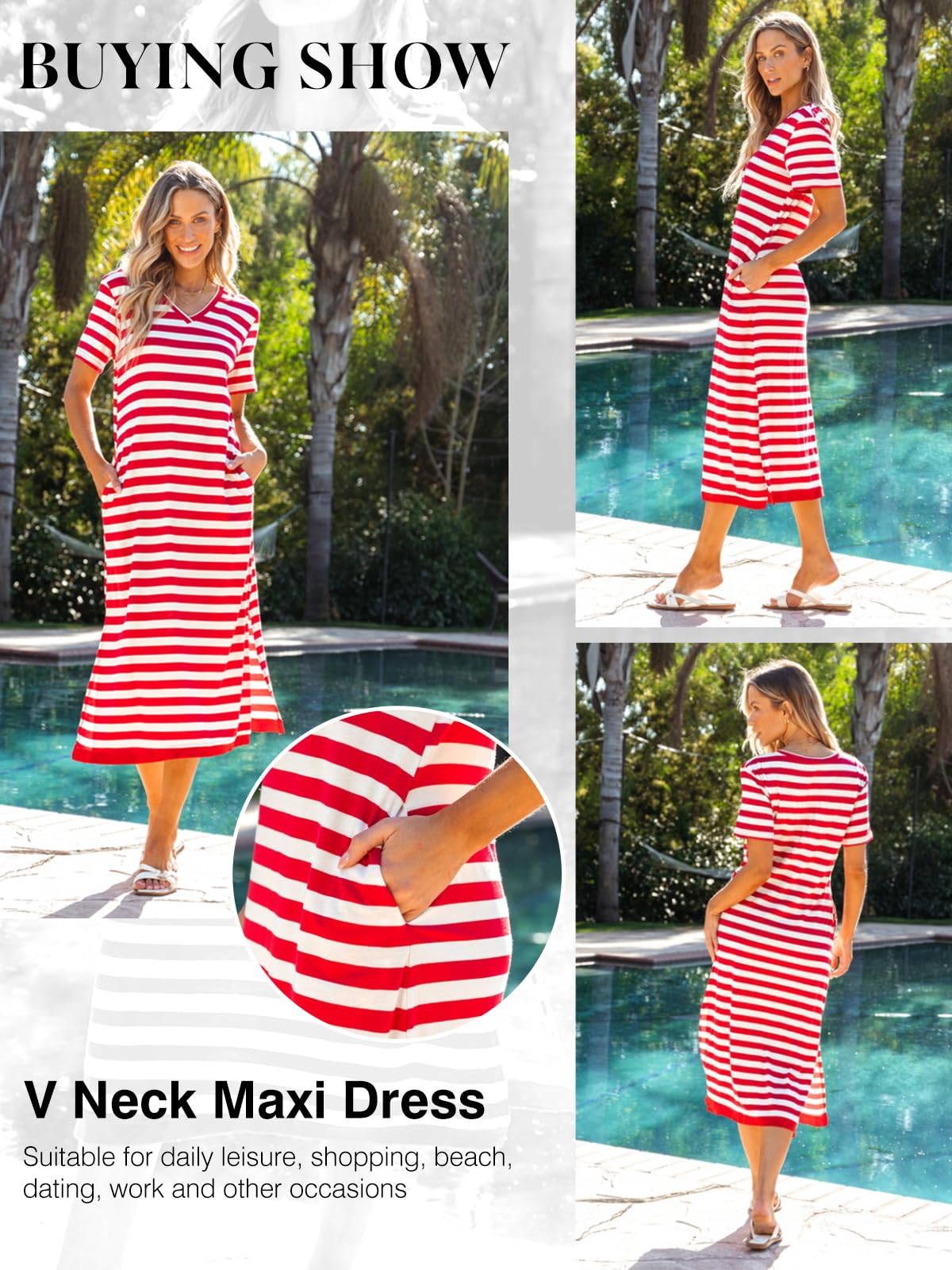 Dokotoo Summer Dress Casual Womens Fashion Short Sleeve Maxi Dress T Shirt Dress Striped Long Color Block Maxi Dress