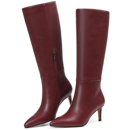 Knee High Boots for Women Pointed Toe Stiletto Kitten Heel Tall Boots Side Zipper Wide Calf Boot Fall Winter Sexy Fashion Dress Shoes Botas Negras