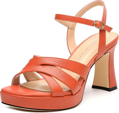 Women's Chunky Platform High Heels Block Heeled Sandals Open Square Toe Ankle Strap Dress Wedding Party Sandal Shoes 3.3''