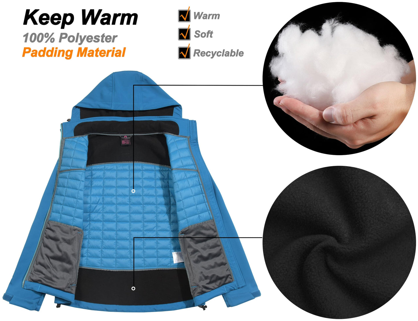 Little Donkey Andy Women's Lightweight Insulated Hybrid Jacket for Hiking Running Ski Thermal Warm with Removable Hood