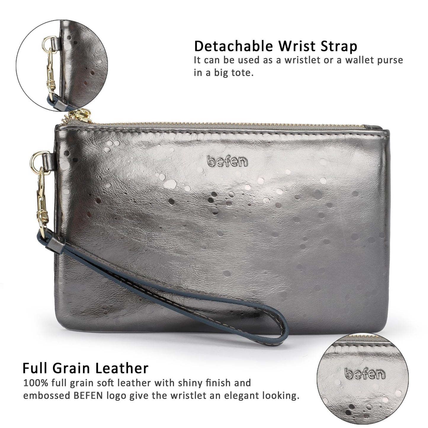 befen Genuine Leather Wristlet Clutch RFID Blocking Bag Cell Phone Wallet Purse Wristlet Wallet Purses and Handbags for Women