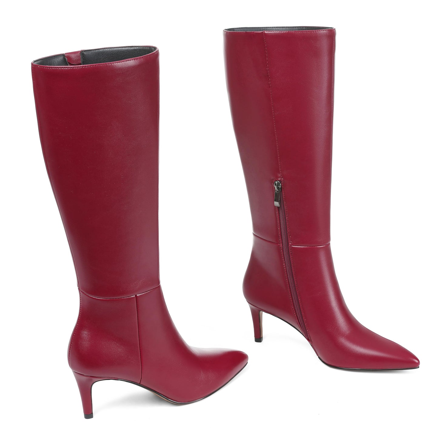 Knee High Boots for Women Pointed Toe Stiletto Kitten Heel Tall Boots Side Zipper Wide Calf Boot Fall Winter Sexy Fashion Dress Shoes Botas Negras