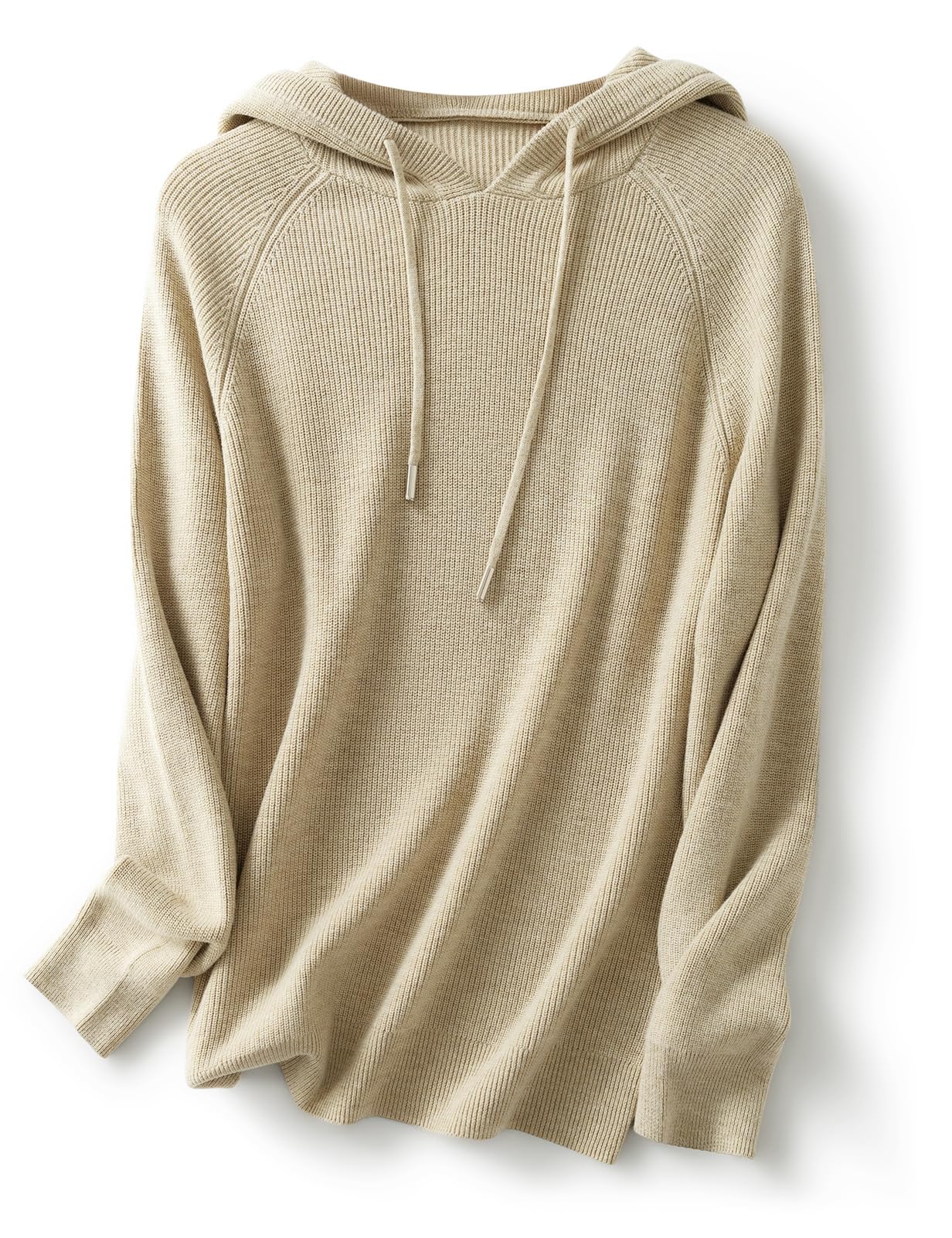 Women's Merino Wool Blend Hoodies 2025 Fall Winter Crewneck Sweatshirt Long Sleeve Knitted Sweater with Drawstring