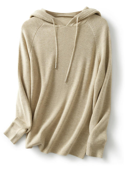 Women's Merino Wool Blend Hoodies 2025 Fall Winter Crewneck Sweatshirt Long Sleeve Knitted Sweater with Drawstring