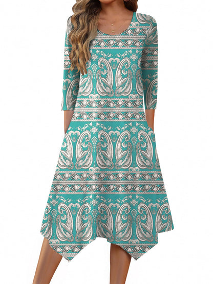Zeagoo Midi Women 3/4 Sleeve Dress Casual Dresses with Pockets 2025 Fall A Line Dress Elegant Formal Modest Dresses