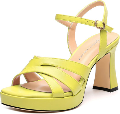 Women's Chunky Platform High Heels Block Heeled Sandals Open Square Toe Ankle Strap Dress Wedding Party Sandal Shoes 3.3''
