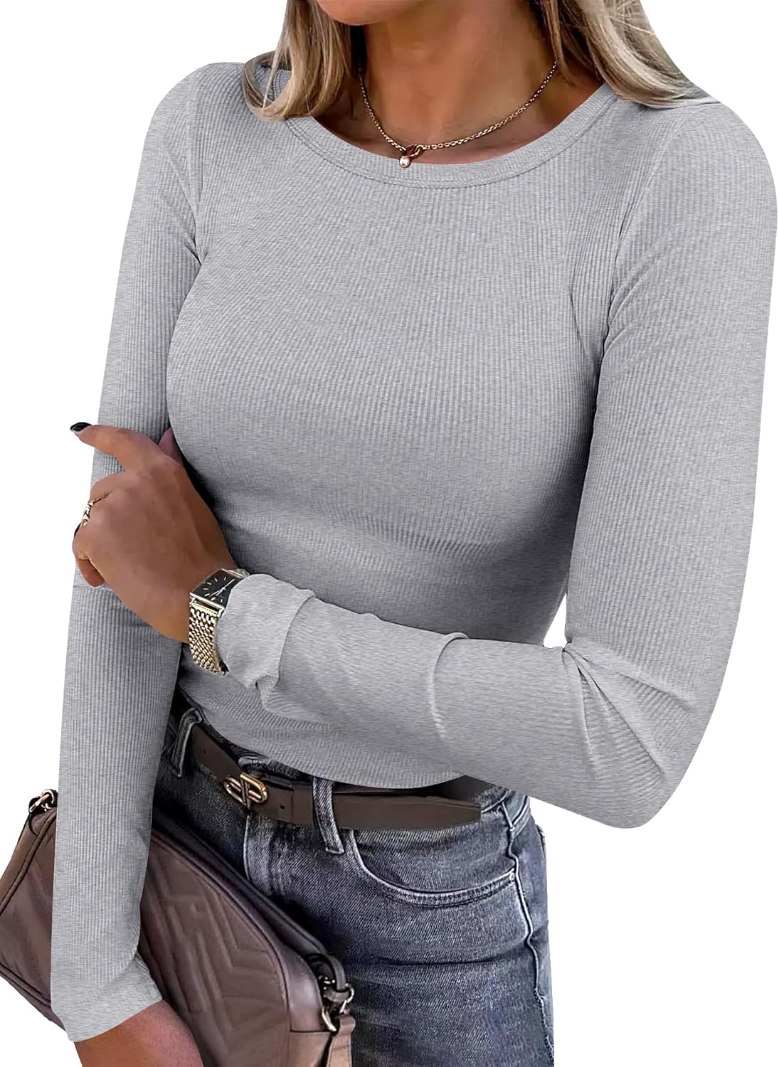 ANRABESS Women Long Sleeve Shirts Rib Knit Slim Fit Tops Basic Tee 2025 Fall Outfits Casual T-Shirt Underscrubs Layer Clothes