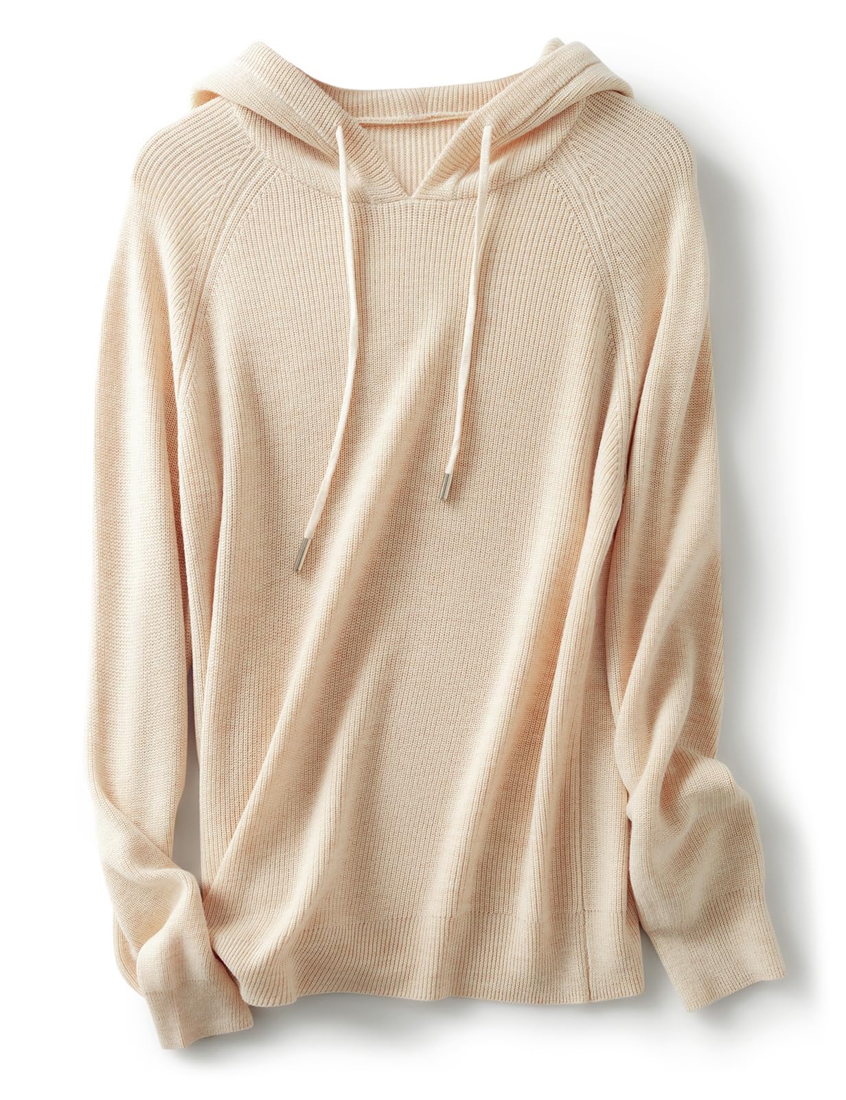 Women's Merino Wool Blend Hoodies 2025 Fall Winter Crewneck Sweatshirt Long Sleeve Knitted Sweater with Drawstring