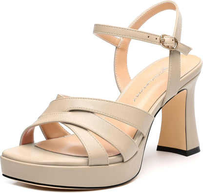 Women's Chunky Platform High Heels Block Heeled Sandals Open Square Toe Ankle Strap Dress Wedding Party Sandal Shoes 3.3''