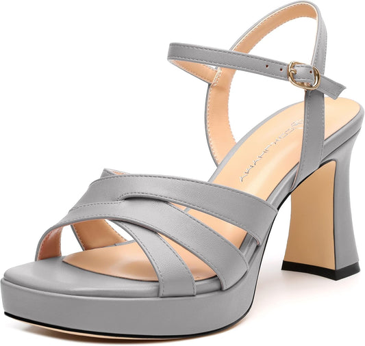 Women's Chunky Platform High Heels Block Heeled Sandals Open Square Toe Ankle Strap Dress Wedding Party Sandal Shoes 3.3''