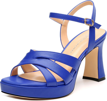Women's Chunky Platform High Heels Block Heeled Sandals Open Square Toe Ankle Strap Dress Wedding Party Sandal Shoes 3.3''