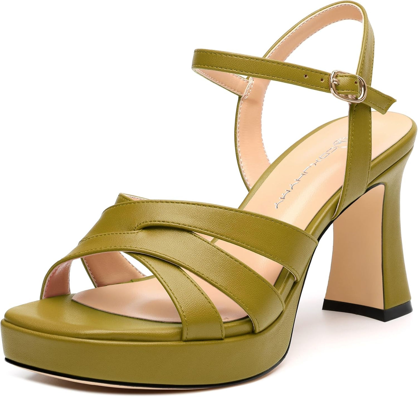Women's Chunky Platform High Heels Block Heeled Sandals Open Square Toe Ankle Strap Dress Wedding Party Sandal Shoes 3.3''