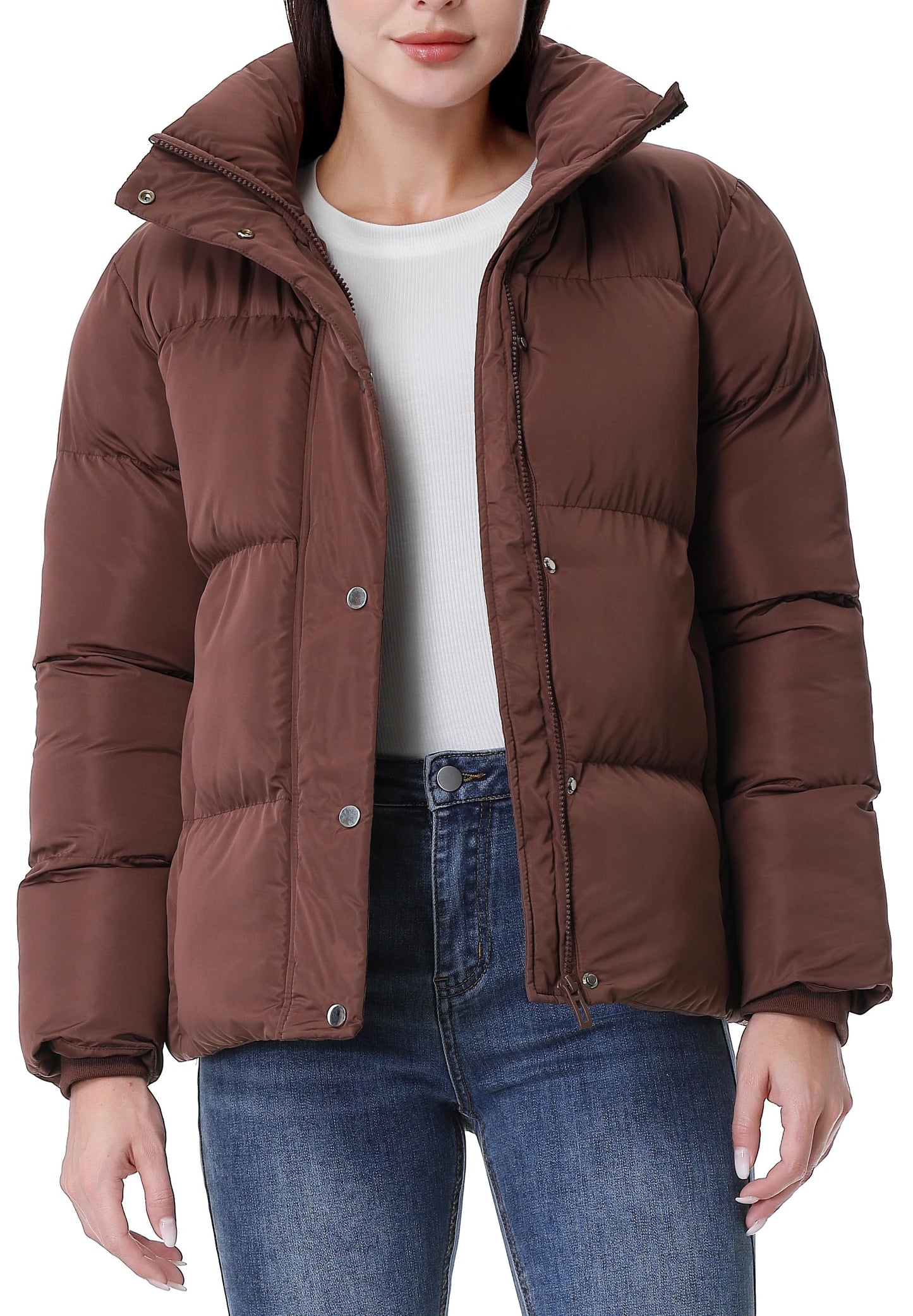 GIMECEN Women's Winter Coat Full-Zip Down Jacket Waterproof Puffer Coat Warm Parkas Long Sleeve Outerwear