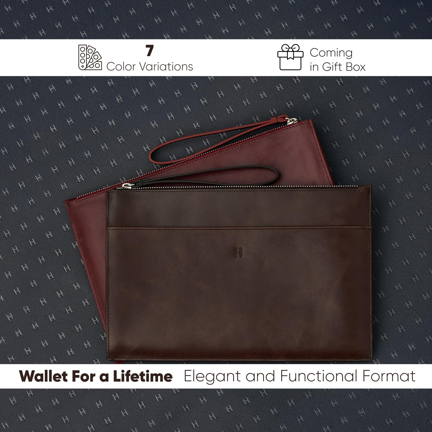 Wristlet for Women and Men, Full-Grain Leather Clutch with Zip Closure & RFID Blocking