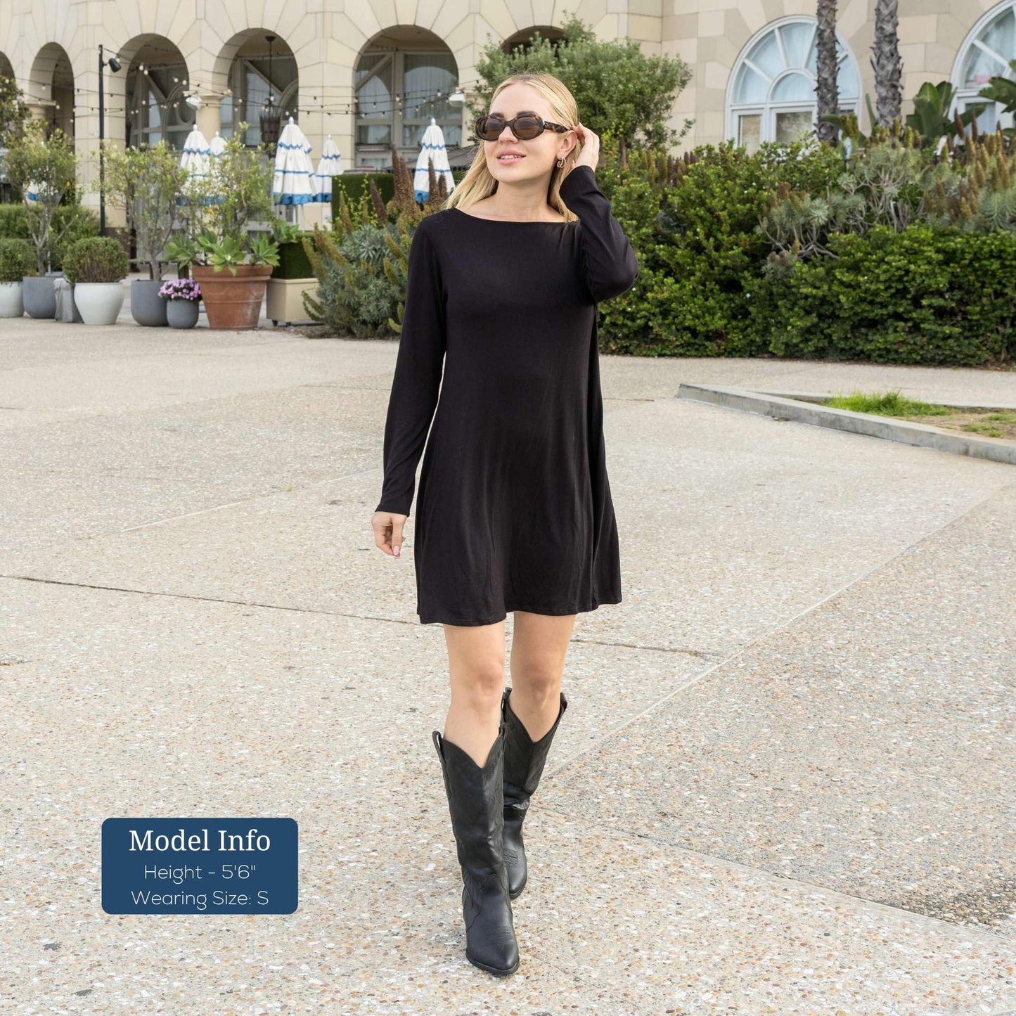 Azules Women's Long Sleeve Tunic Dress Casual Boat Neck Swing Dress with Scoop Back