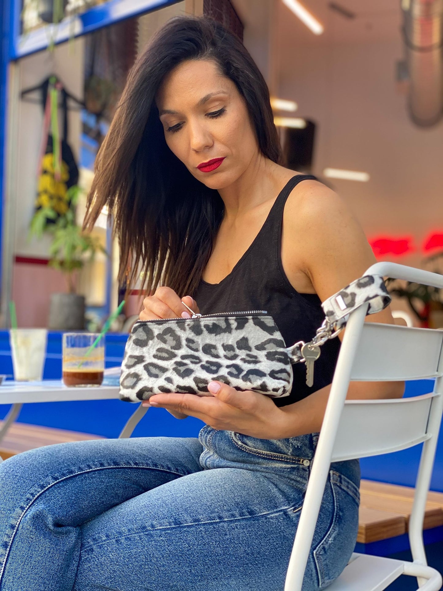 2-Piece Luxe Wristlet Set (IT Bag and a Key Ring Bracelet) Vegan Leather Classic Clutch Luxury Purse for Women