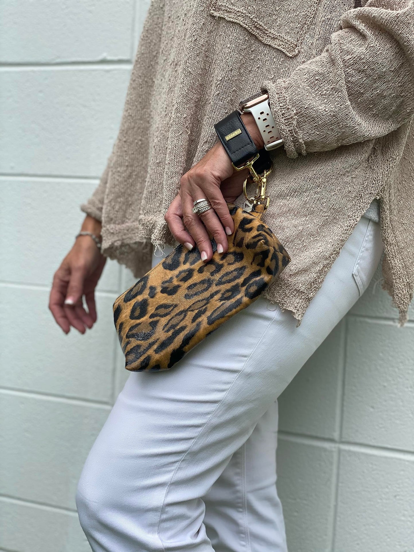 2-Piece Luxe Wristlet Set (IT Bag and a Key Ring Bracelet) Vegan Leather Classic Clutch Luxury Purse for Women