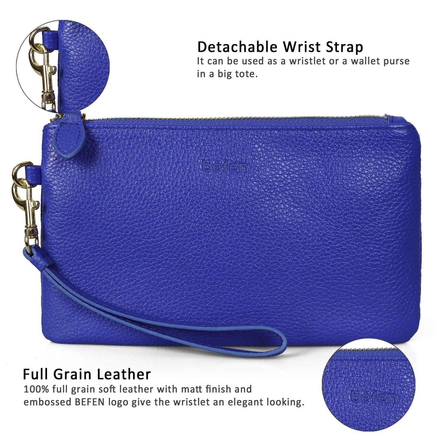 befen Genuine Leather Wristlet Clutch RFID Blocking Bag Cell Phone Wallet Purse Wristlet Wallet Purses and Handbags for Women