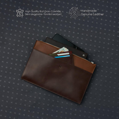 Wristlet for Women and Men, Full-Grain Leather Clutch with Zip Closure & RFID Blocking