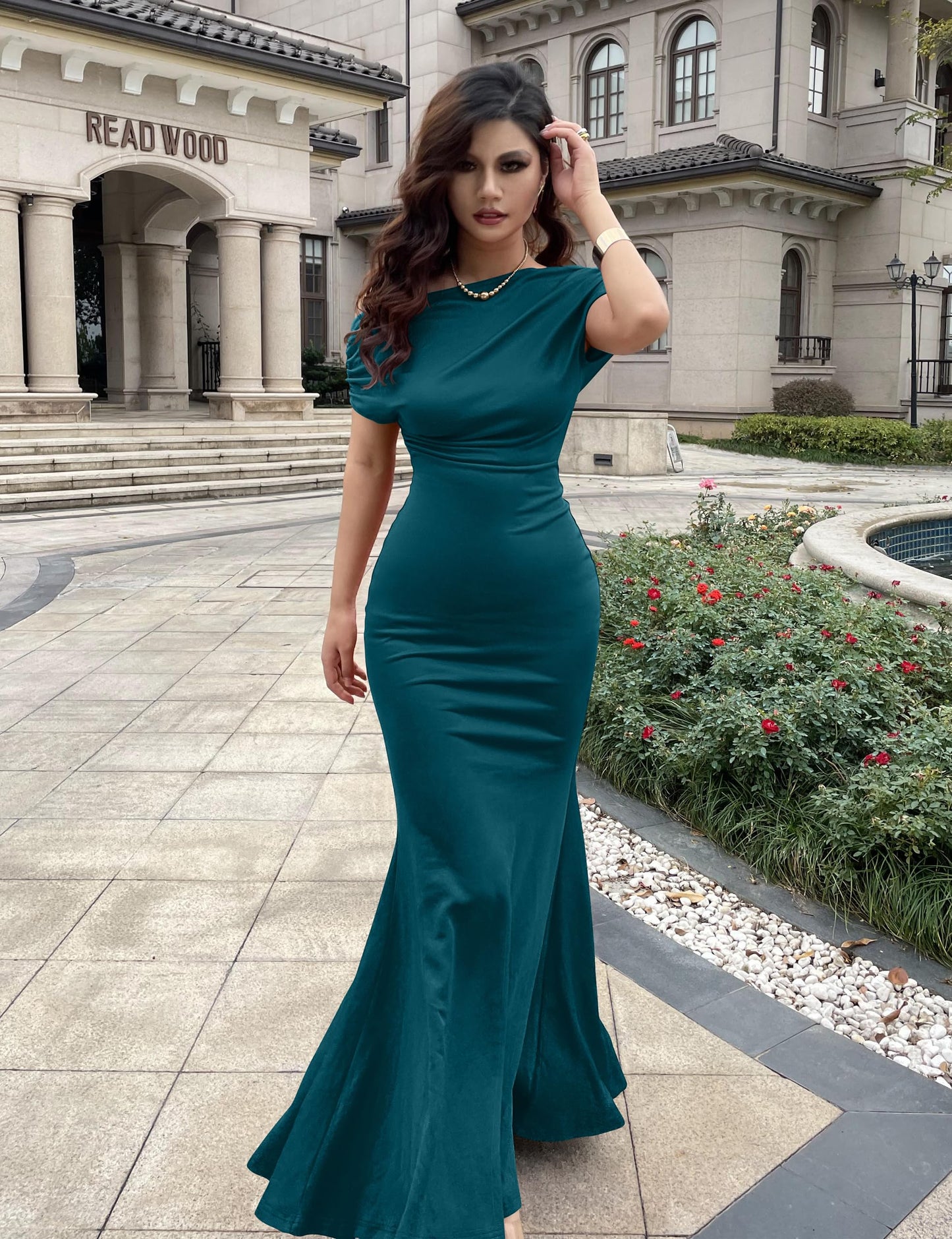 YMDUCH Women's Elegant Sleeveless Off Shoulder Bodycon Long Formal Party Evening Dress