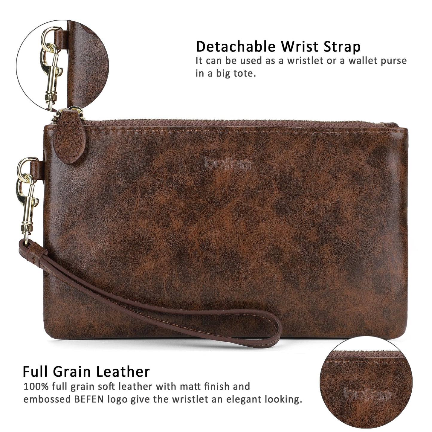 befen Genuine Leather Wristlet Clutch RFID Blocking Bag Cell Phone Wallet Purse Wristlet Wallet Purses and Handbags for Women
